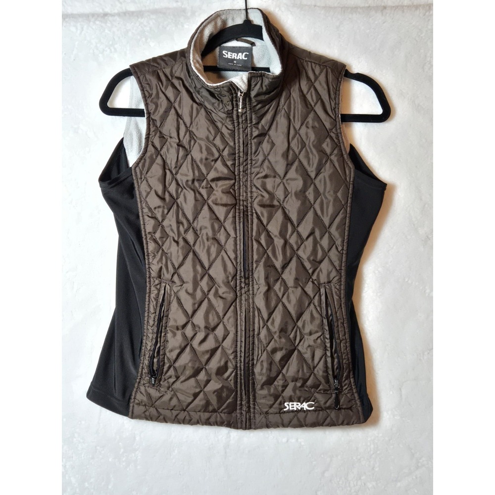 SERAC Women's Small‎ Brown/Black Quilted Puffer Vest Full Zip  Pockets Outdoors